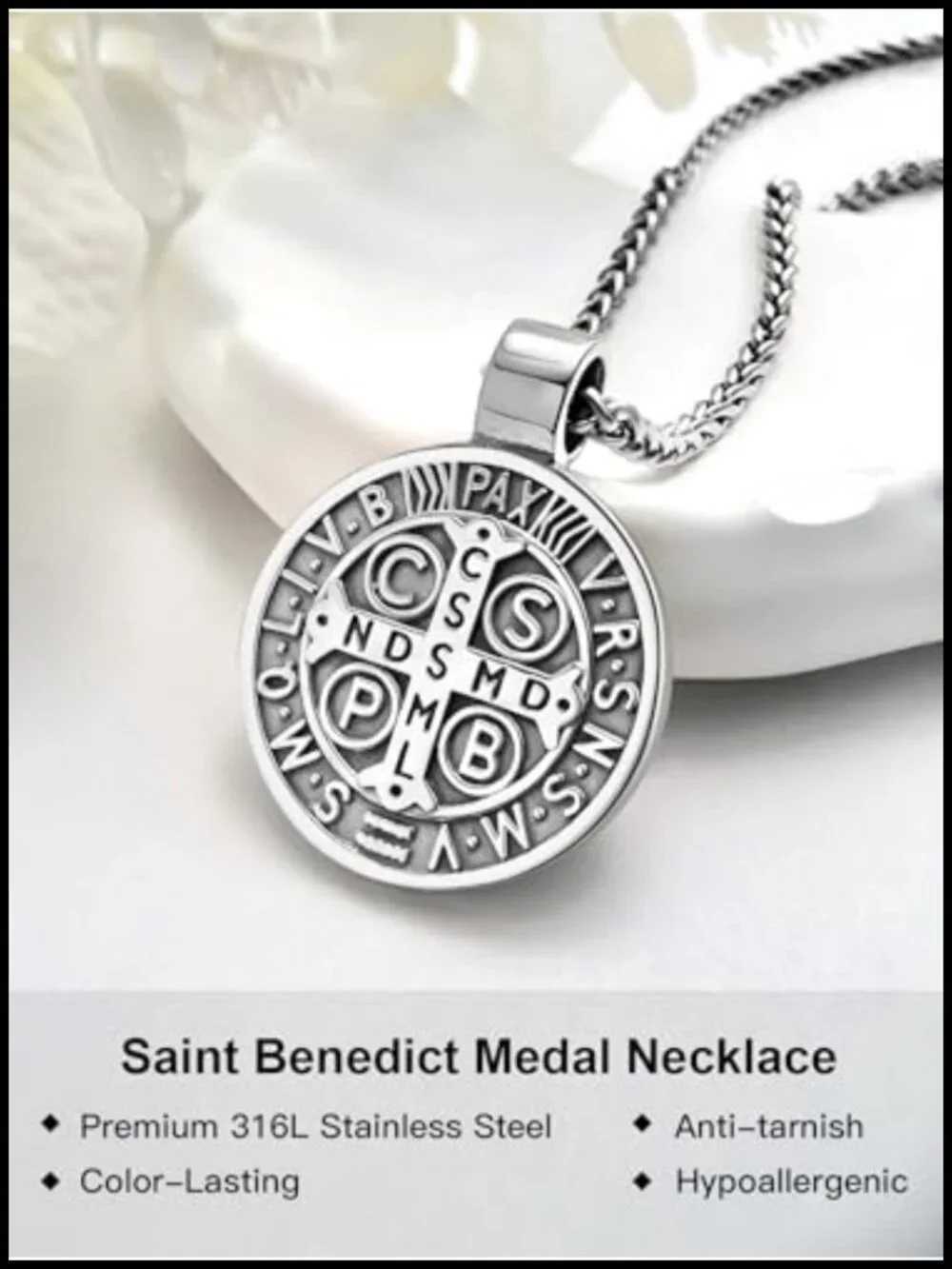 St Benedict Medal Necklace Catholic Pendant Stainless Steel Confirmation Gift